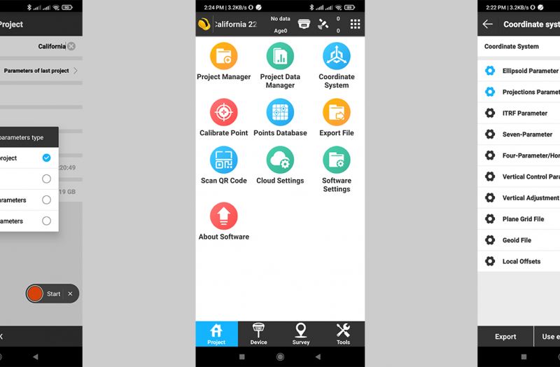 Setting the coordinate system in the SurvX app. Step-by-step guide to action. Setting the coordinate system in the SurvX app. Step-by-step guide to action.